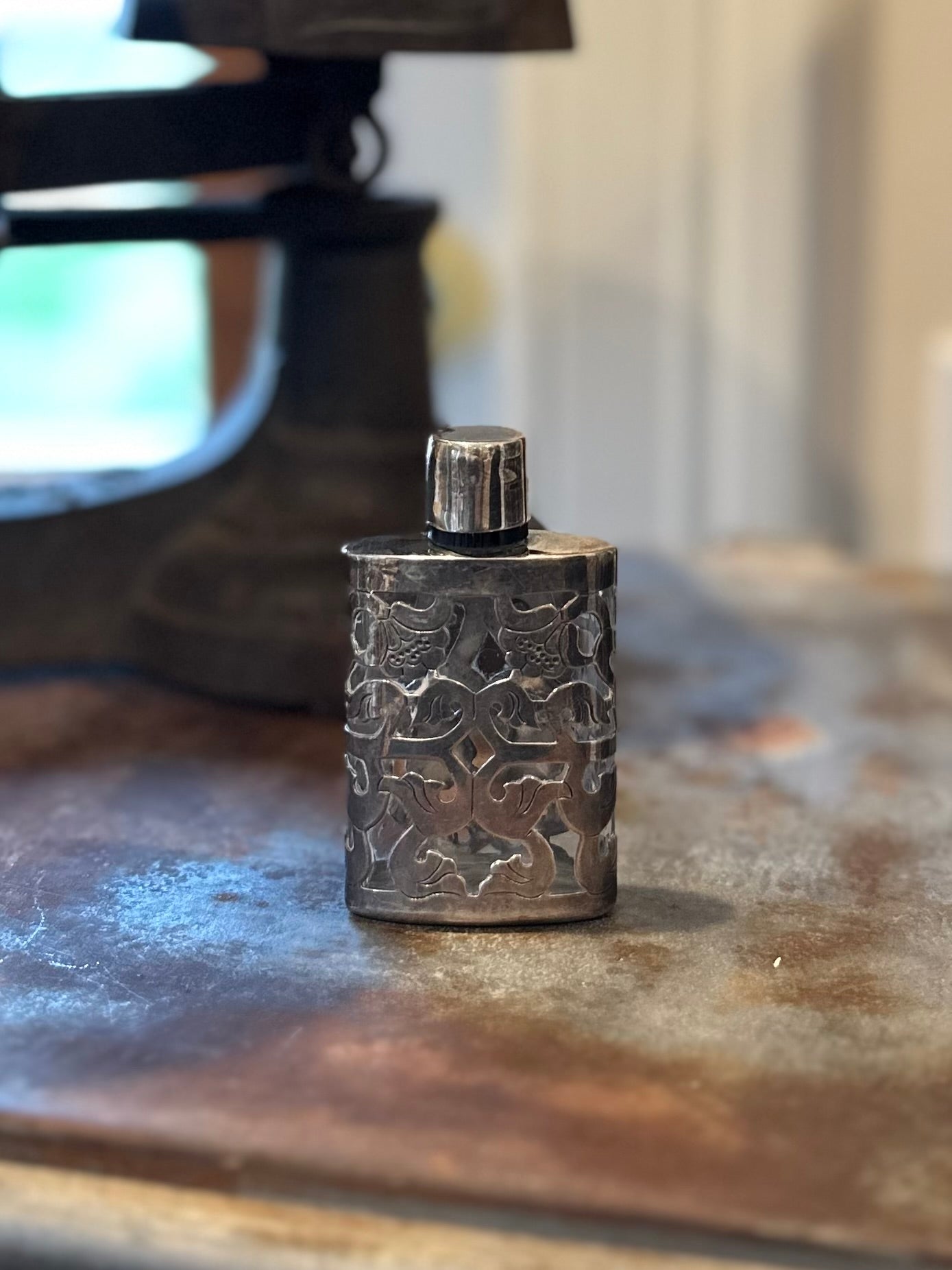 Sterling Silver Taxco Mexico Perfume Bottle JJC 925 Glass Vintage