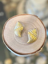 Load image into Gallery viewer, Vintage Signed KJL For Avon Kenneth Jey Lane Conch Shell Gold Tone and Rhinestone Pierced Earrings