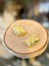 Load image into Gallery viewer, Vintage Signed KJL For Avon Kenneth Jey Lane Conch Shell Gold Tone and Rhinestone Pierced Earrings