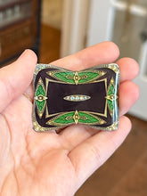 Load image into Gallery viewer, Vintage Signed CATHERINE POPESCO France Art Deco Art Nouveau Revival Purple & Green Enamel with Rhinestone Brooch and Pierced Earrings Set