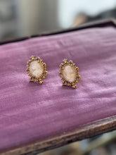 Load image into Gallery viewer, Vintage 1960s Deadstock New Old Stock GENO Richelieu Genuine Hand Carved Italian Cameo Gold Tone Clip on Screwback Earrings