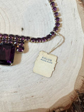 Load image into Gallery viewer, Vintage 1950s DEADSTOCK Unsigned Glass Rhinestone Purple Statement Adjustable Collar Necklace with Fields Store NYC Tag