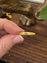 Load image into Gallery viewer, Antique Victorian 10k Yellow Gold Repousse & Clear Glass Faceted Stone Lingerie Pin