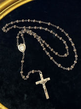 Load image into Gallery viewer, Vintage Circa 1940s All Sterling Silver Grooved Bead Sacred Heart Rosary Engraved E.A. Cronauer Religious 16.55”