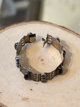 Load image into Gallery viewer, Vintage Sterling Silver Mexico Signed JB Black Onyx 32g Panel Bracelet 1970s