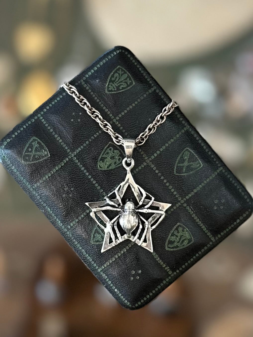 Gothic Sterling Silver Spider Star Black Widow Pendant Necklace