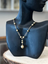 Load image into Gallery viewer, Vintage Signed Hartzberg J.&L. 1/20 14k Gold Filled Taupe Faux Pearl Beaded Y-Shape Necklace 14.25”
