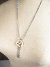 Load image into Gallery viewer, ‘GARDEN KEY’ Handmade Charm Cluster Necklace Vintage Terryville Conn Key Blue Rhinestone Flower Charm