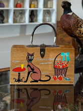 Load image into Gallery viewer, Vintage By SIMON Siamese Cat Apples Purse Hand Painted Wood Handbag Leather RARE