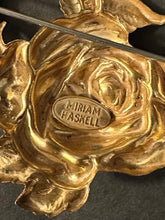 Load image into Gallery viewer, Vintage Midcentury Signed MIRIAM HASKELL Gold Tone Roses Repousse V-Shape Statement Brooch