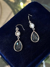 Load image into Gallery viewer, Vintage Sterling Silver Pearl & Faceted Pale Blue Crystal Glass Teardrop Dangle Earrings