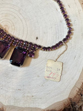 Load image into Gallery viewer, Vintage 1950s DEADSTOCK Unsigned Glass Rhinestone Purple Statement Adjustable Collar Necklace with Fields Store NYC Tag