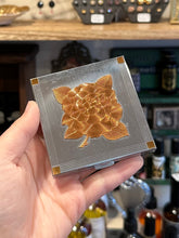 Load image into Gallery viewer, Vintage 1940s Midcentury VOLUPTE Silver Tone & Copper Rose Detailed Square Powder Mirror Compact