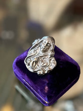 Load image into Gallery viewer, Antique Art Nouveau Repousse Silver Plated Sleeping Beauty Woman Nymph Floral Brooch Pin C-Clasp