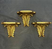 Load image into Gallery viewer, Vintage Midcentury Hollywood Regency Gold Painted Terracotta & Wood Wall Shelf | 1 Pc.