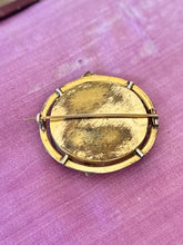 Load image into Gallery viewer, ANTIQUE Victorian Hand Carved Bone Stag Deer Tree Pictorial Landscape Gold Tone Gilt Metal Pinchbeck Brooch C-Clasp