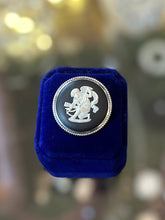 Load image into Gallery viewer, Vintage Circa 1967 Signed Wedgwood England Silver Black & White Jasperware Cupid Stringing His Bow Cameo Brooch 1960s