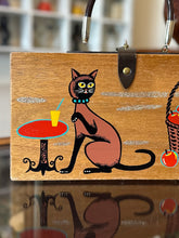 Load image into Gallery viewer, Vintage By SIMON Siamese Cat Apples Purse Hand Painted Wood Handbag Leather RARE