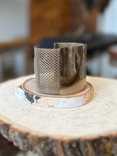 Load image into Gallery viewer, Vintage Midcentury Large Wide Silver Tone Mesh Center Panel Statement Bracelet 7.5”