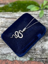 Load image into Gallery viewer, Vintage Sterling Silver Hand Cut Coiled Snake Serpent Pendant Necklace 18.25”