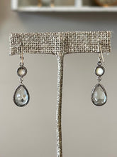 Load image into Gallery viewer, Vintage Sterling Silver Pearl & Faceted Pale Blue Crystal Glass Teardrop Dangle Earrings