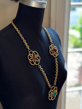 Load image into Gallery viewer, Vintage 1970s YSL Yves Saint Laurent Couture Large Peking Glass & Brown Flower Statement Necklace or Belt Toggle Closure 30” Signed