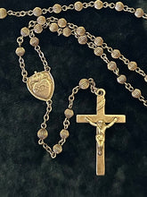 Load image into Gallery viewer, Vintage Circa 1940s All Sterling Silver Grooved Bead Sacred Heart Rosary Engraved E.A. Cronauer Religious 16.55”