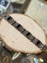 Load image into Gallery viewer, Vintage Sterling Silver Mexico Signed JB Black Onyx 32g Panel Bracelet 1970s