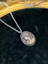 Load image into Gallery viewer, Vintage Signed Hallmarked HW Henryk Winograd 999 Fine Silver Art Nouveau Repousse Woman Pendant on Sterling Silver Chain 26” Necklace