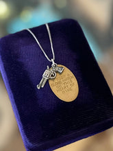 Load image into Gallery viewer, Vintage Sterling Silver & Brass “I Keep a Close Watch on This Heart of Mine” Gun Dog Tag Pendant Necklace 18”