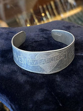 Load image into Gallery viewer, Vintage WWII Era 1940s US Military Trench Art Handmade Aluminum Sweetheart Cuff Bracelet Bremerhaven Germany “My Darling”
