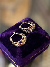 Load image into Gallery viewer, Vintage Gold Plated Sterling Silver 925 Cut Out Design Hoop Earrings Hoops