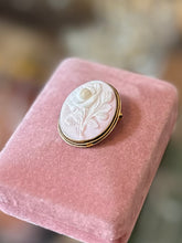 Load image into Gallery viewer, Pink Conch Shell Vintage Antique Hand Carved Blooming Rose Cameo 800 Silver Pendant & Brooch
