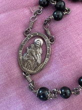 Load image into Gallery viewer, Vintage Sterling Silver Rosary Our Lady of The Snows Black Beads Signed Creed 22.75”