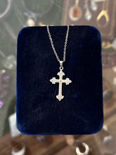 Load image into Gallery viewer, Vintage 14k White Gold Ornate Cross Religious Pendant Necklace 18.4”