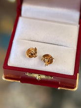 Load image into Gallery viewer, Vintage 1980s 14k Yellow Gold & Genuine Ruby Modernist Stud Earrings Pierced