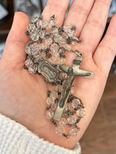 Load image into Gallery viewer, Vintage 1940s Clear Hand Cut Crystal Sterling Silver Crucifix Rosary 22.5"