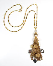 Load image into Gallery viewer, ‘CHAIN OF HEARTS’ Handmade Gold Tone Tassel Chain Necklace Hearts & Faux Coins