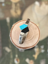 Load image into Gallery viewer, Vintage Signed Taxco TN-32 Mexico 925 Sterling Silver Genuine Turquoise & Black Onyx Hinged Clamp Cuff Bracelet