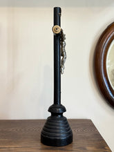 Load image into Gallery viewer, Antique Black Ebony Wood & Metal Altar Standing Tabletop Pedestal Crucifix Skull and Crossbones 11” Tall