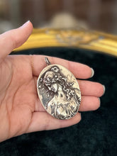 Load image into Gallery viewer, Vintage Signed Hallmarked HW Henryk Winograd 999 Fine Silver High Relief Cameo Repousse Woman Pendant Large