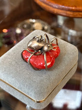 Load image into Gallery viewer, Rare Vintage Sterling Silver Spider White & Red Speckled Lucite Heart Pendant Charm