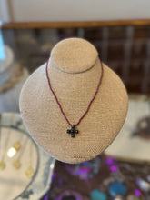Load image into Gallery viewer, Vintage Signed ATA Sterling Silver and Genuine Garnet Fine Beaded Byzantine Cross Necklace Toggle Closure