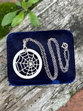 Load image into Gallery viewer, Vintage Signed AD Sterling Silver Spiderweb Web Pendant Necklace 17.5”