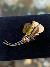 Load image into Gallery viewer, Vintage 1940s Signed BROOKRAFT Rose Gold Sterling Silver Faceted Yellow Topaz Glass Rhinestone Statement Brooch