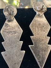 Load image into Gallery viewer, Vintage Modernist Sterling Silver & Beveled Black Onyx Diamond Shape Geometric Triangle Drop Earrings