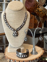 Load image into Gallery viewer, Vintage 1980s Signed ROSE ABEYTA NAVAJO Sterling Silver & Mother of Pearl Jewelry Set | Necklace, Cuff Bracelet, Earrings