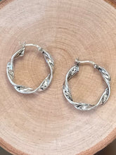 Load image into Gallery viewer, Vintage Sterling Silver 925 Twist Hoop Earrings Silver Hoops