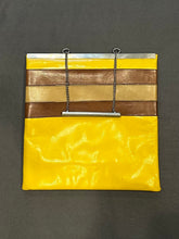 Load image into Gallery viewer, Vintage 1990s Granello Italy Yellow & Brown Striped Modernist Purse Silver Tone Bar Chain Handle