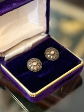 Load image into Gallery viewer, Vintage Two Tone Sterling Silver Beaded Scroll Design Circle Stud Earrings